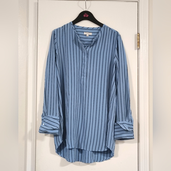 Equipment Femme $298 100% Silk Windsor Blue Striped Top Women's Large Classic - Picture 4 of 12